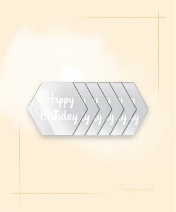 Happy Birthday tortadísz hatszög ezüst